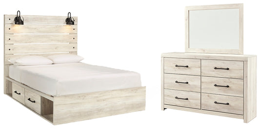 Cambeck Panel Bed With 4 Storage Drawers With Mirrored Dresser