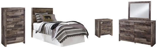 Derekson Panel Headboard Bed With Mirrored Dresser, Chest And Nightstand