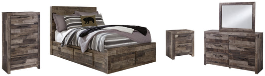 Derekson Panel Bed With 6 Storage Drawers With Mirrored Dresser, Chest And Nightstand