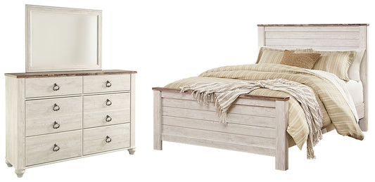 Willowton Panel Bed With Mirrored Dresser