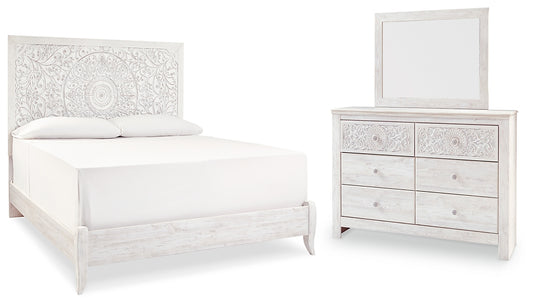 Paxberry Panel Bed With Mirrored Dresser