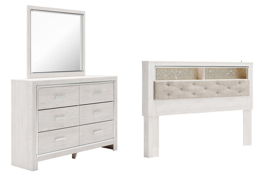 Altyra Bookcase Headboard Bed With Mirrored Dresser