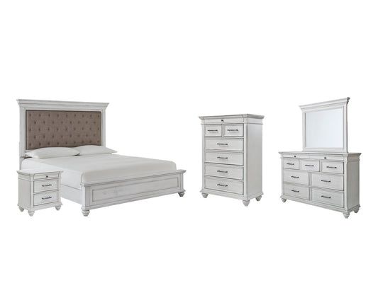 Kanwyn Panel Bed With Mirrored Dresser, Chest And Nightstand