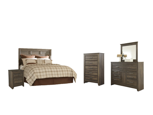 Juararo Panel Headboard Bed With Mirrored Dresser, Chest And Nightstand
