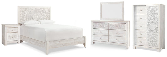 Paxberry Panel Bed With Mirrored Dresser, Chest And Nightstand