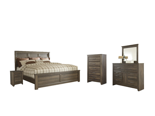 Juararo California Panel Bed With Mirrored Dresser, Chest And Nightstand