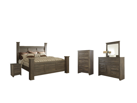 Juararo California Poster Bed With Mirrored Dresser, Chest And Nightstand