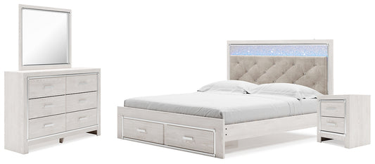 Altyra Upholstered Storage Bed With Mirrored Dresser And Nightstand