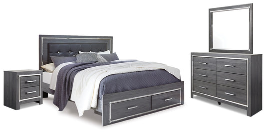 Lodanna Panel Bed With 2 Storage Drawers With Mirrored Dresser And Nightstand