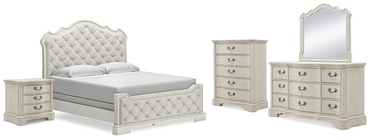Arlendyne Upholstered Bed With Mirrored Dresser, Chest And Nightstand