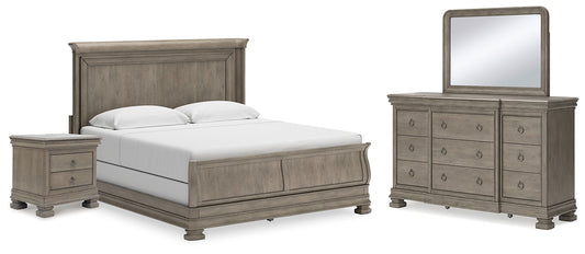 Lexorne California Sleigh Bed With Mirrored Dresser And Nightstand