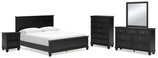 Lanolee California Panel Bed With Mirrored Dresser, Chest And Nightstand