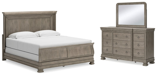 Lexorne Sleigh Bed With Mirrored Dresser