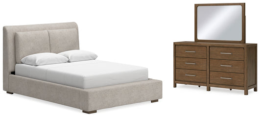 Cabalynn Upholstered Bed With Mirrored Dresser