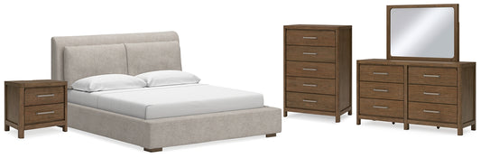 Cabalynn Upholstered Bed With Mirrored Dresser, Chest And Nightstand