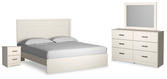 Stelsie Panel Bed With Mirrored Dresser And Nightstand