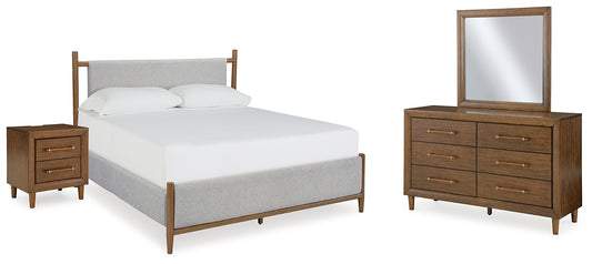 Lyncott Upholstered Bed With Mirrored Dresser And Nightstand