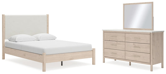 Cadmori Upholstered Panel Bed With Mirrored Dresser