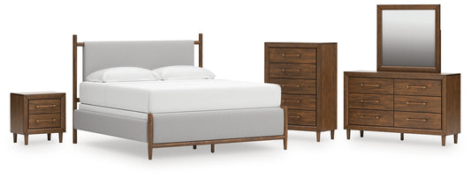 Lyncott Upholstered Bed With Mirrored Dresser, Chest And Nightstand