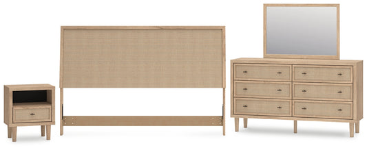 Cielden Panel Headboard With Mirrored Dresser And Nightstand