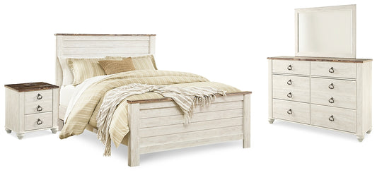 Willowton Panel Bed With Mirrored Dresser And Nightstand