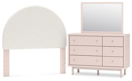 Wistenpine Upholstered Panel Headboard With Mirrored Dresser
