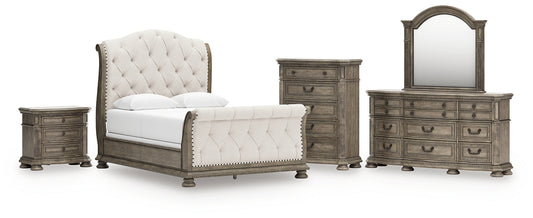 Ardenfield Upholstered Sleigh Bed, Dresser, Mirror, Chest And Nightstand