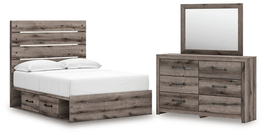 Graystorm Panel Bed With Storage With Mirrored Dresser