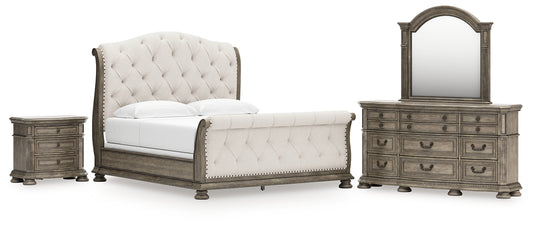 Ardenfield Upholstered Sleigh Bed, Dresser, Mirror And Nightstand