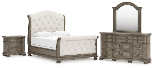 Ardenfield Upholstered Sleigh Bed, Dresser, Mirror And Nightstand