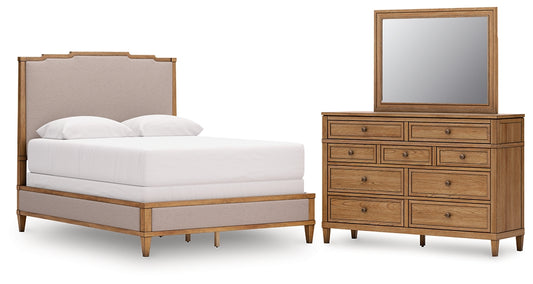 Sharlance Upholstered Panel Bed With Mirrored Dresser