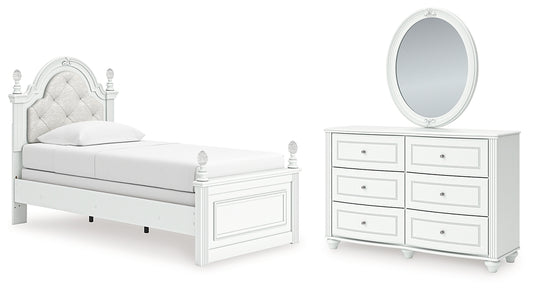 Kozlani Upholstered Panel Bed, Dresser And Mirror