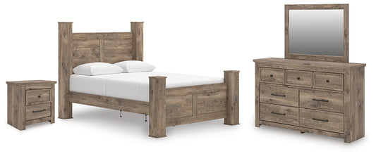 Rusticott Poster Bed With Mirrored Dresser And Nightstand
