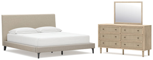 Cielden California Upholstered Bed With Roll Slats, Dresser And Mirror