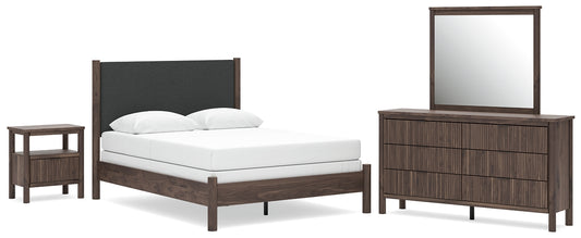 Pamytta Upholstered Panel Bed, Dresser, Mirror And Nightstand