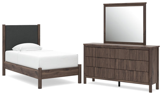 Pamytta Upholstered Panel Platform Bed, Dresser And Mirror