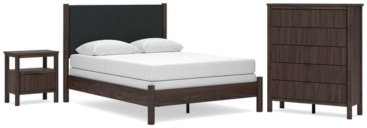 Pamytta Upholstered Panel Bed, Dresser, Mirror And Nightstand