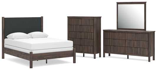 Pamytta Upholstered Panel Bed, Dresser And Mirror