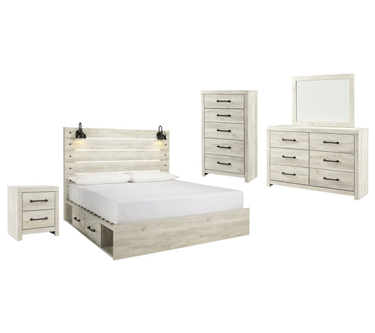 Cambeck  Panel Bed With 4 Storage Drawers With Mirrored Dresser, Chest And Nightstand