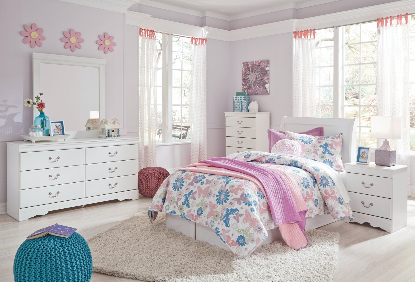 Anarasia  Sleigh Headboard, Dresser And Mirror