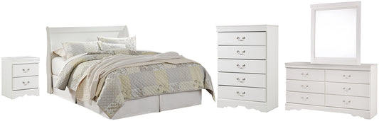 Anarasia  Sleigh Headboard Bed With Mirrored Dresser, Chest And Nightstand