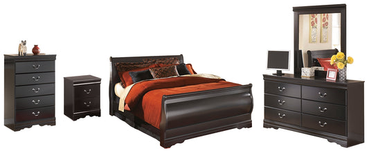 Huey Vineyard  Sleigh Bed With Mirrored Dresser, Chest And Nightstand
