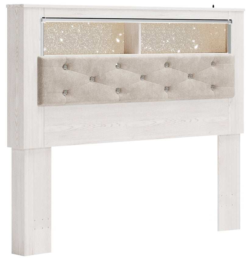 Altyra  Bookcase Headboard Bed With Mirrored Dresser, Chest And Nightstand