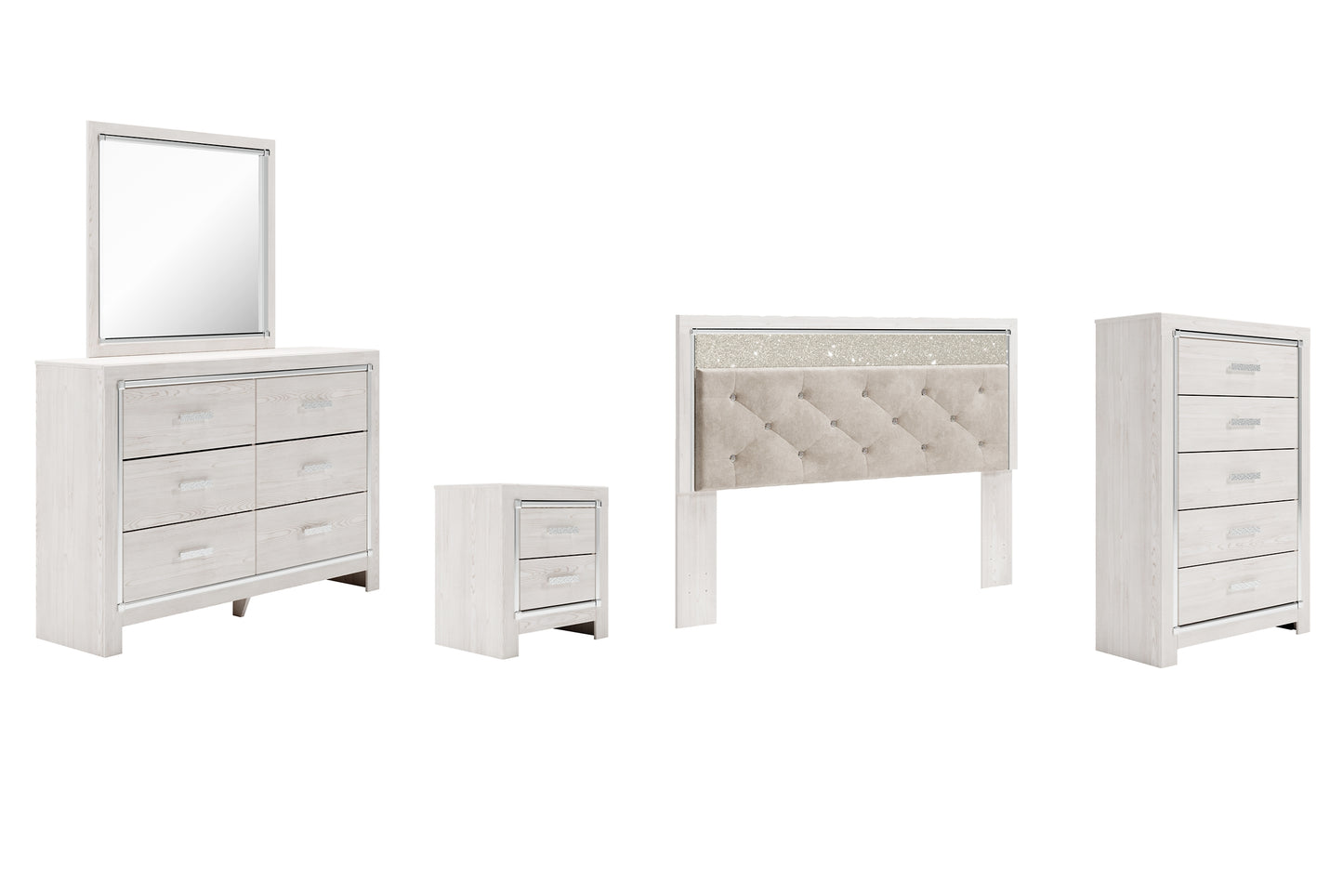 Altyra  Panel Headboard Bed With Mirrored Dresser, Chest And Nightstand