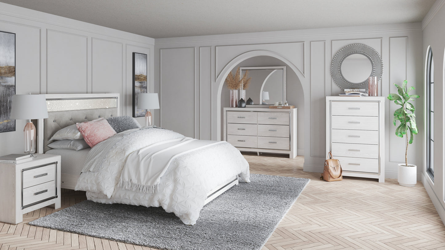 Altyra  Panel Headboard Bed With Mirrored Dresser, Chest And Nightstand