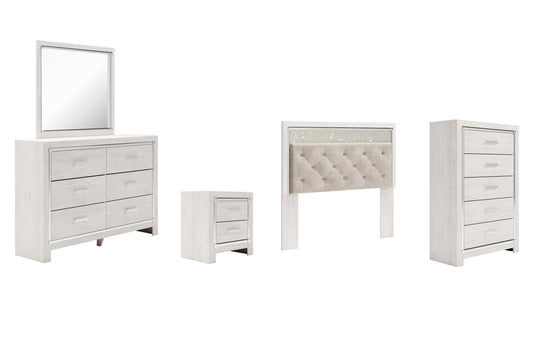Altyra  Panel Headboard Bed With Mirrored Dresser, Chest And Nightstand