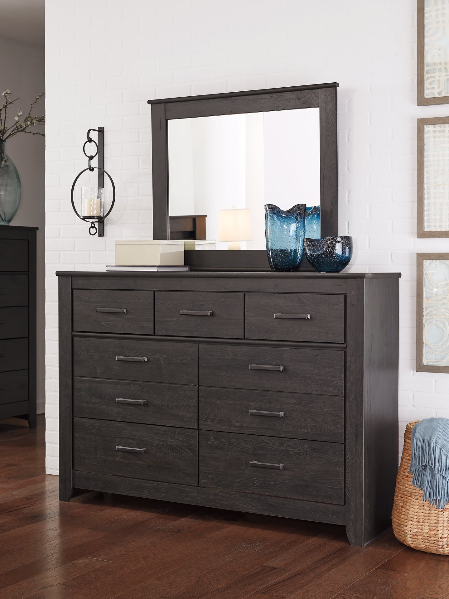 Brinxton  Panel Headboard Bed With Mirrored Dresser, Chest And Nightstand