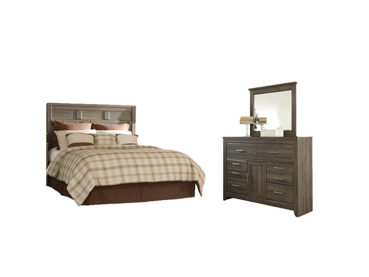 Juararo  Panel Headboard Bed With Mirrored Dresser