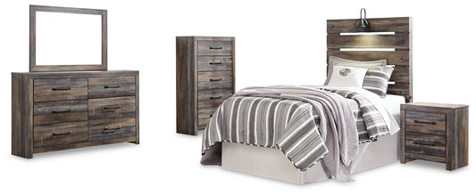 Drystan  Panel Headboard Bed With Mirrored Dresser, Chest And Nightstand