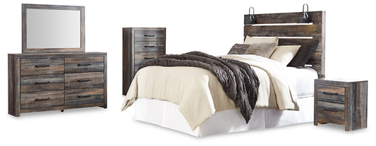 Drystan  Panel Headboard Bed With Mirrored Dresser, Chest And Nightstand
